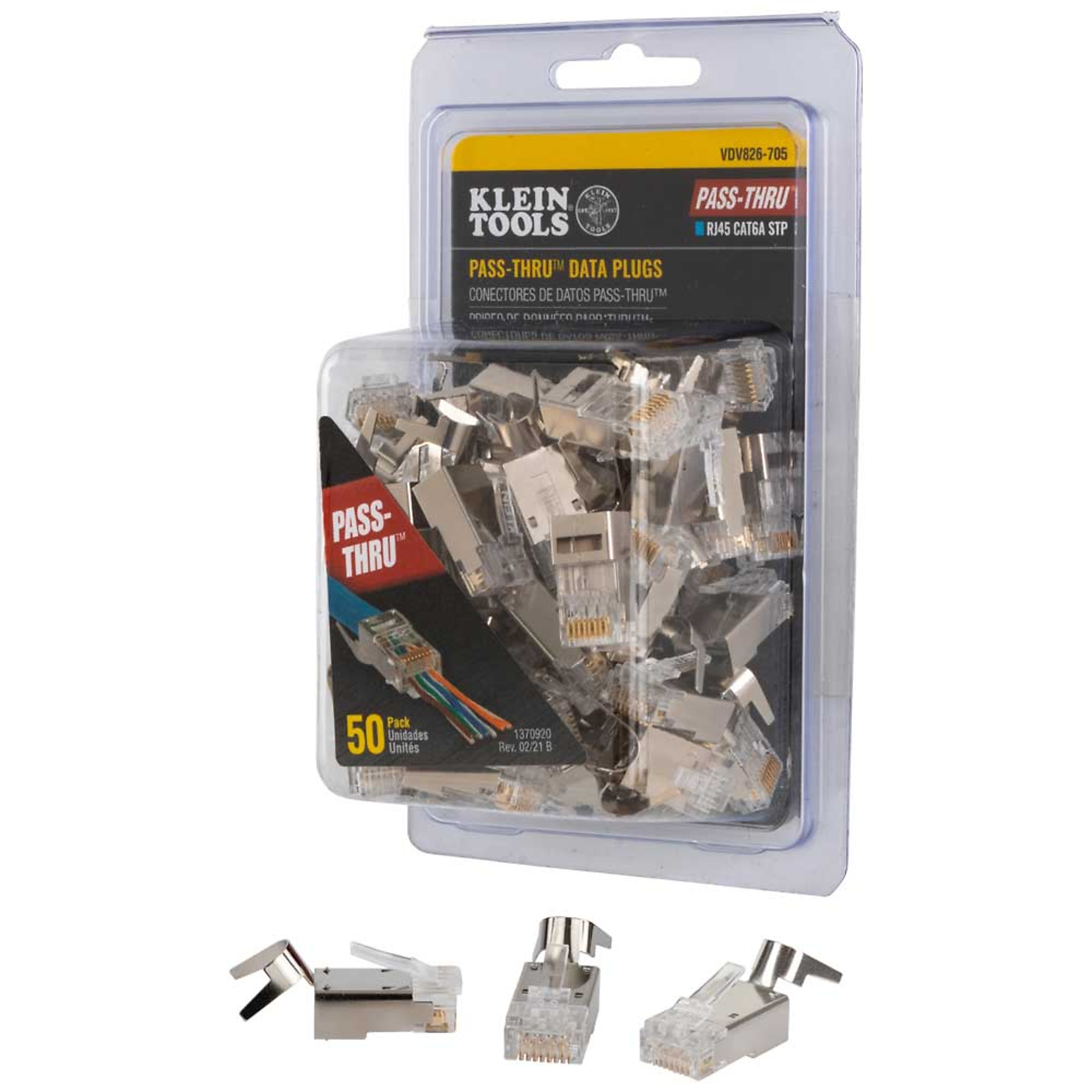 Klein Tools, Pass-Thru Modular Data Plugs, RJ45-CAT6A, Shielde, Model# VDV826-705
